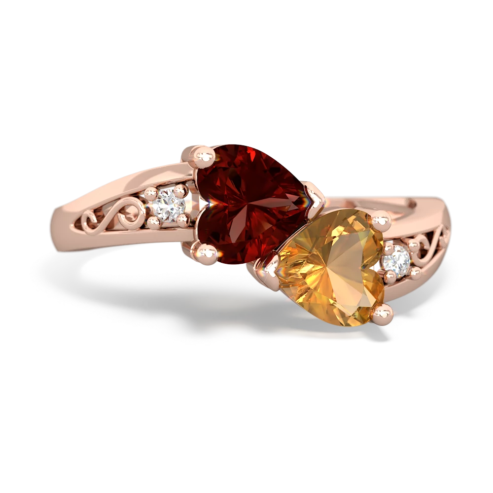 Garnet Snuggling Hearts 14K Rose Gold ring R2178