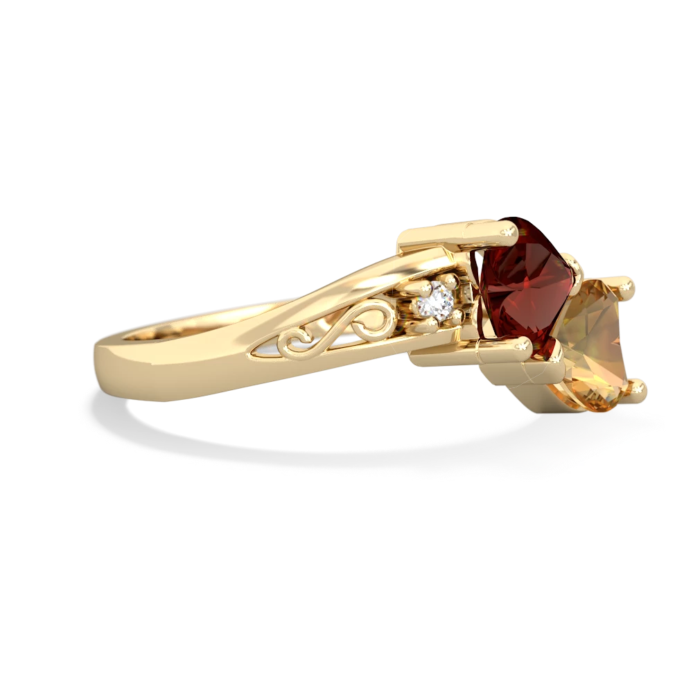 Garnet Snuggling Hearts 14K Yellow Gold ring R2178