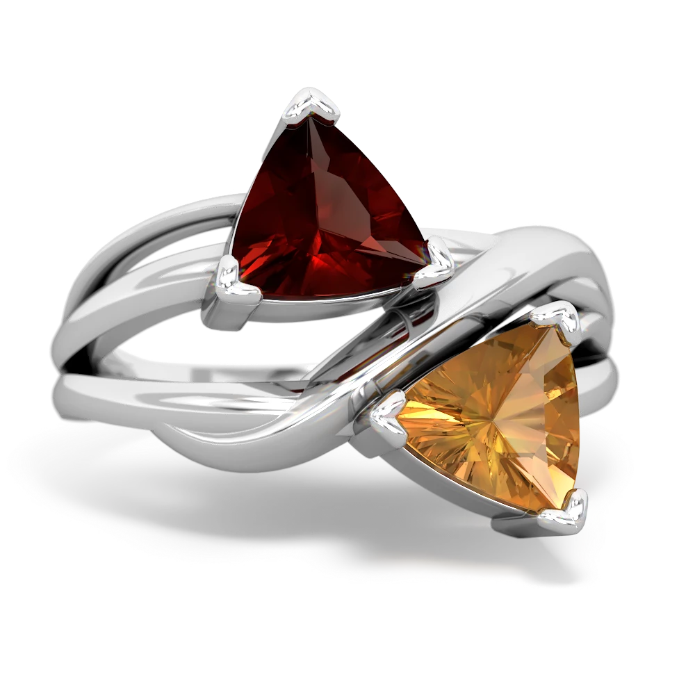 Garnet Split Band Swirl 14K White Gold ring R2341