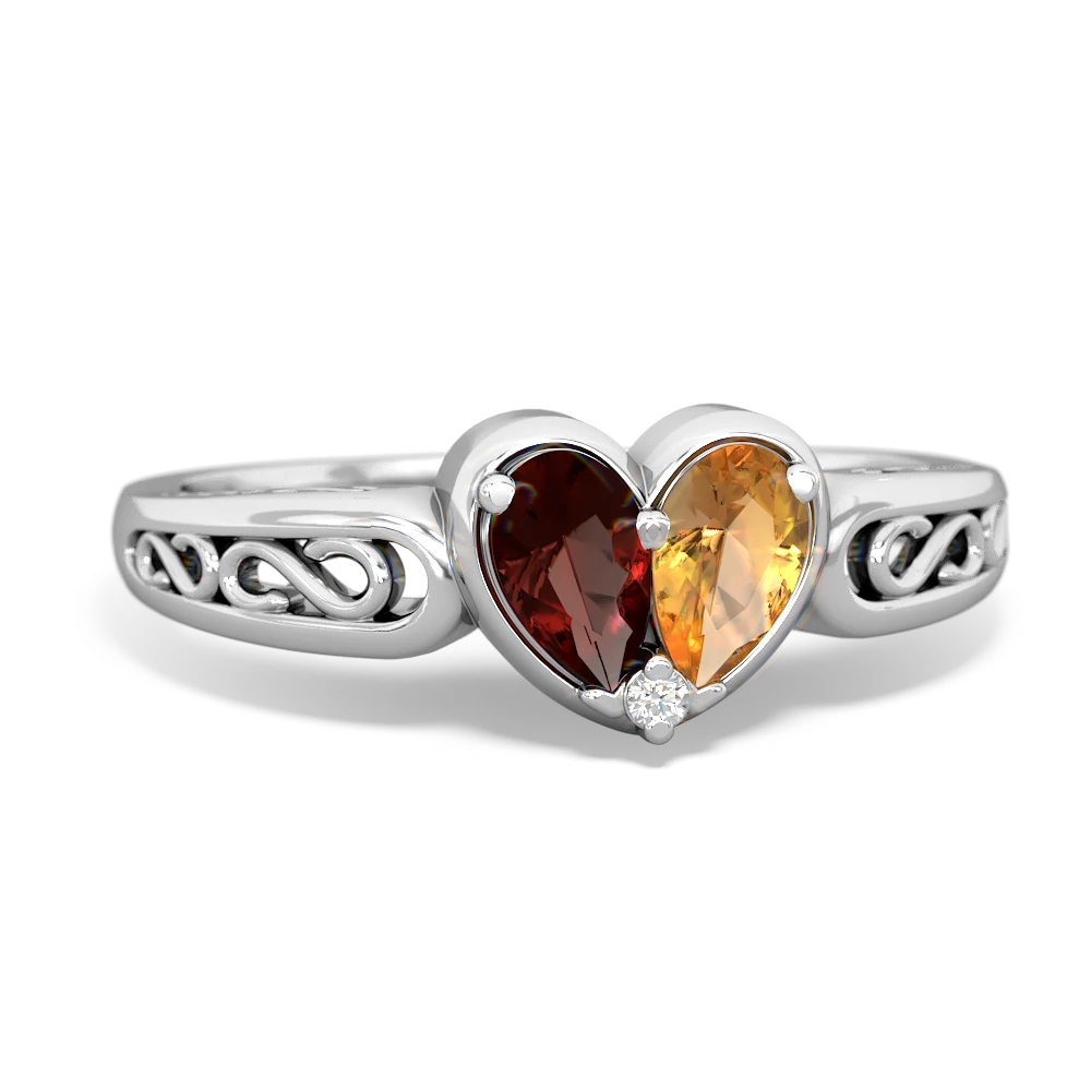 Garnet Filligree 'One Heart' 14K White Gold ring R5070