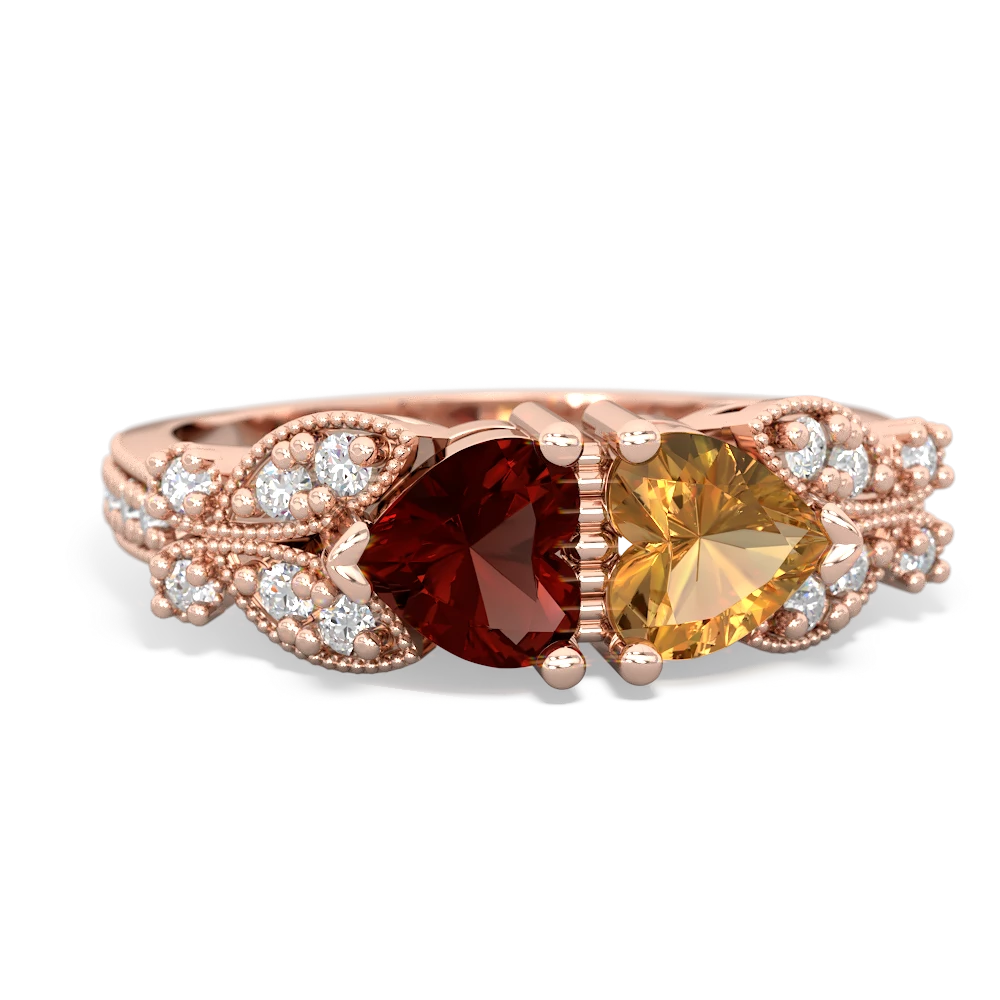 Garnet Diamond Butterflies 14K Rose Gold ring R5601