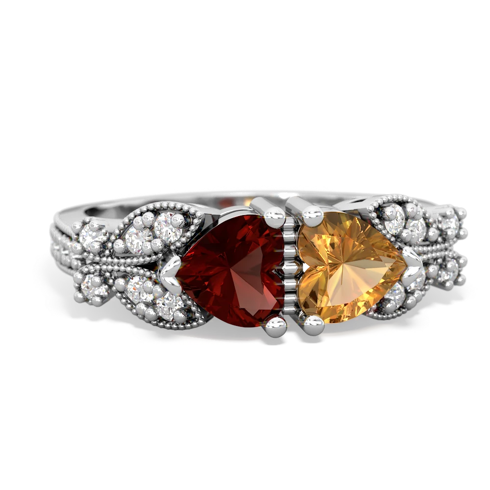 Garnet Diamond Butterflies 14K White Gold ring R5601