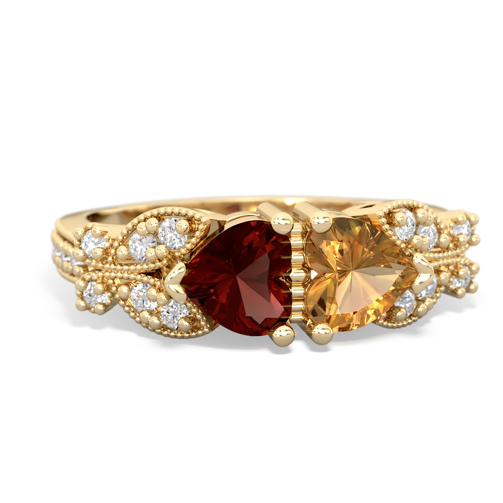 Garnet Diamond Butterflies 14K Yellow Gold ring R5601