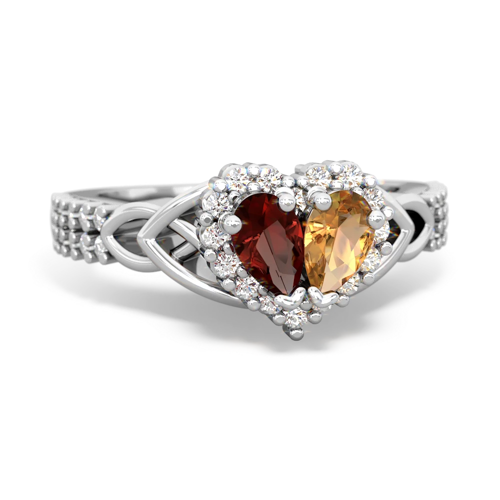 Garnet Celtic Knot Two Hearts As One 14K White Gold ring R2644HRT