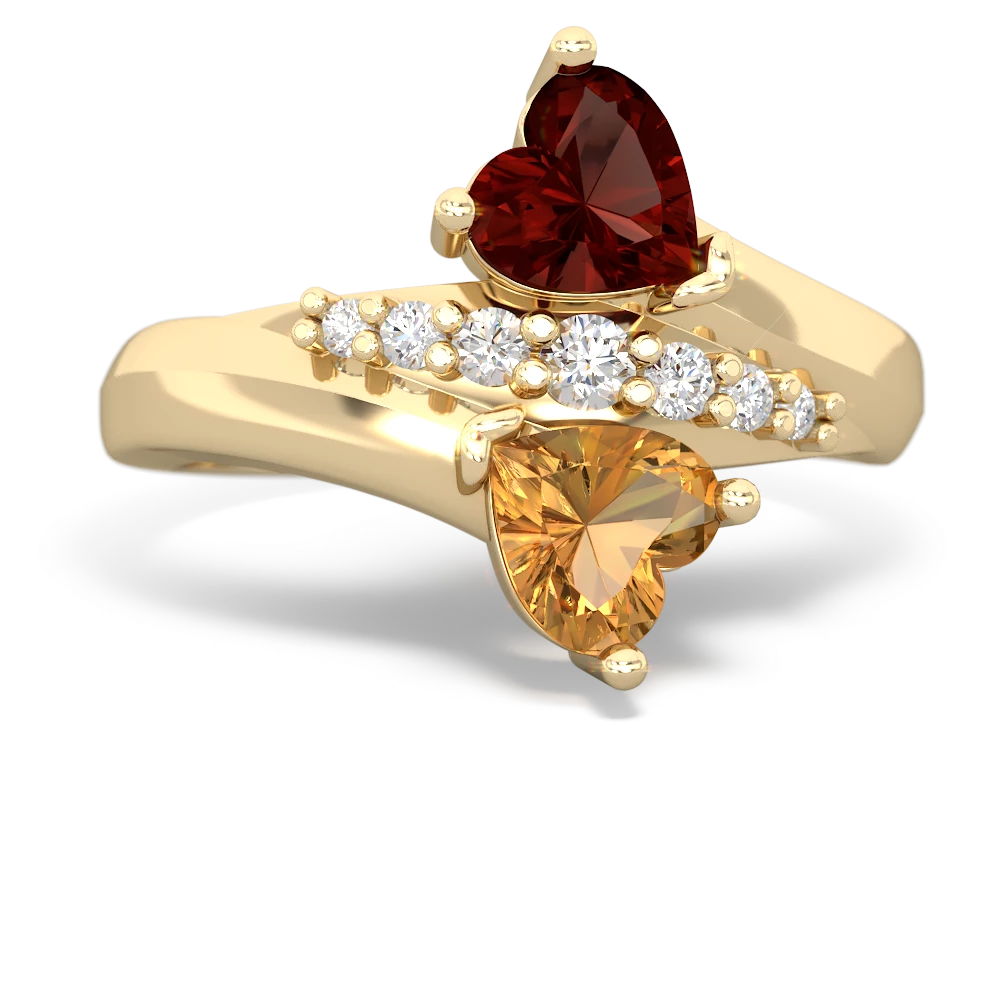 Garnet Heart To Heart 14K Yellow Gold ring R2064