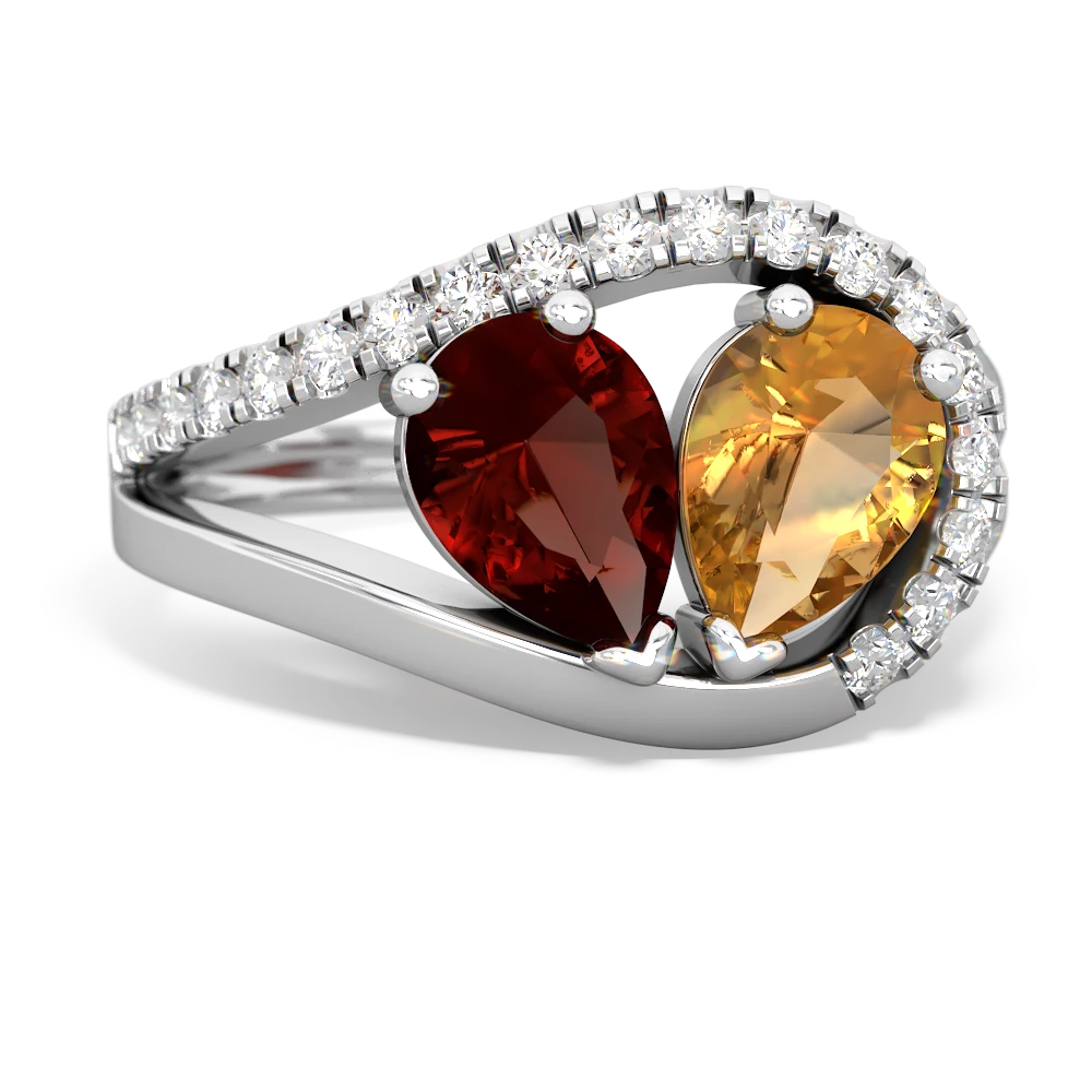 Garnet Nestled Heart Keepsake 14K White Gold ring R5650