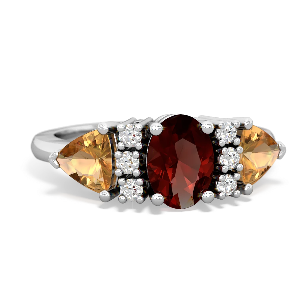 Garnet Antique Style Three Stone 14K White Gold ring R2186