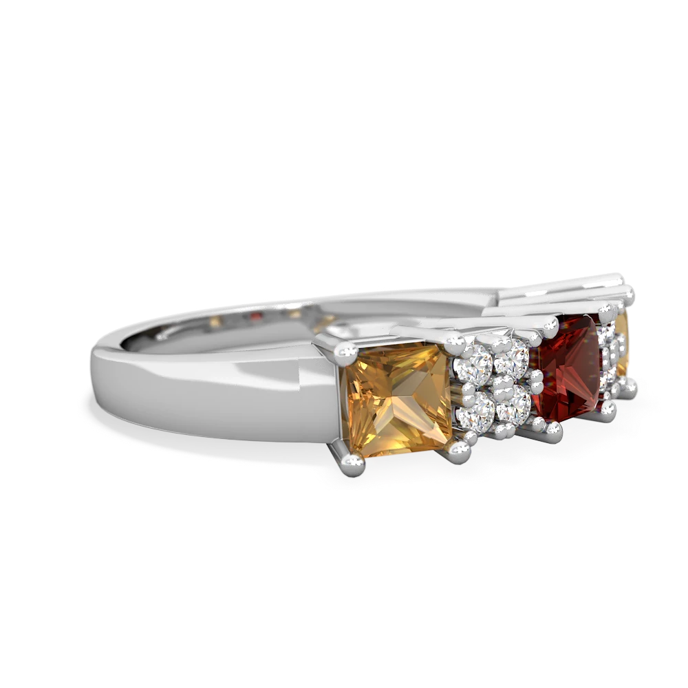 Garnet Three Stone Diamond Cluster 14K White Gold ring R2592