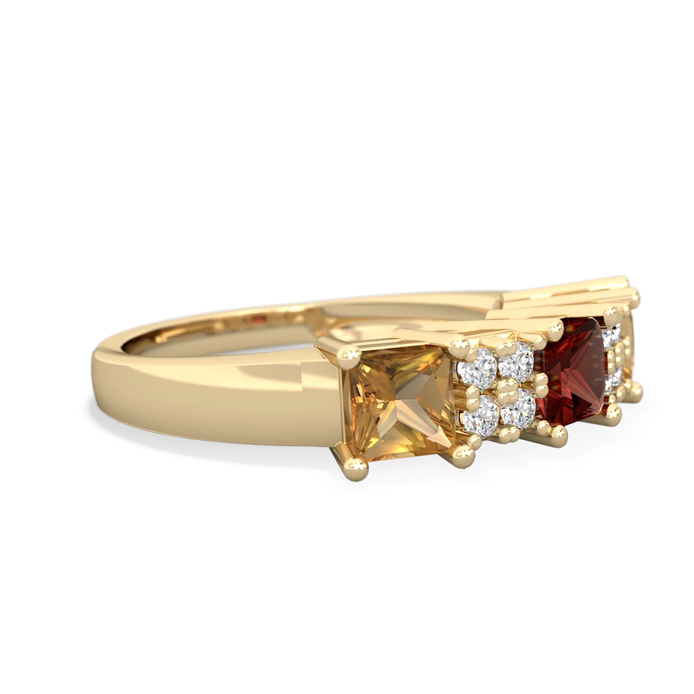 Garnet Three Stone Diamond Cluster 14K Yellow Gold ring R2592