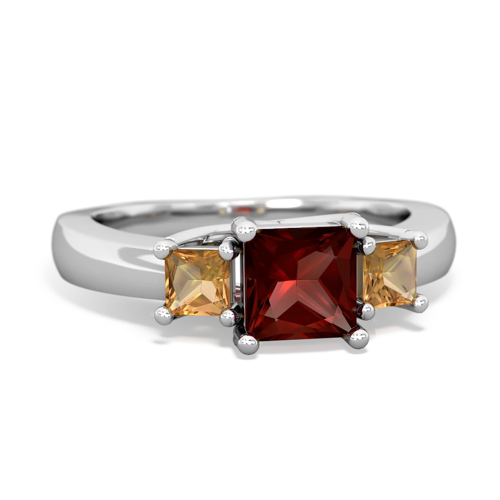 Garnet Three Stone Trellis 14K White Gold ring R4015
