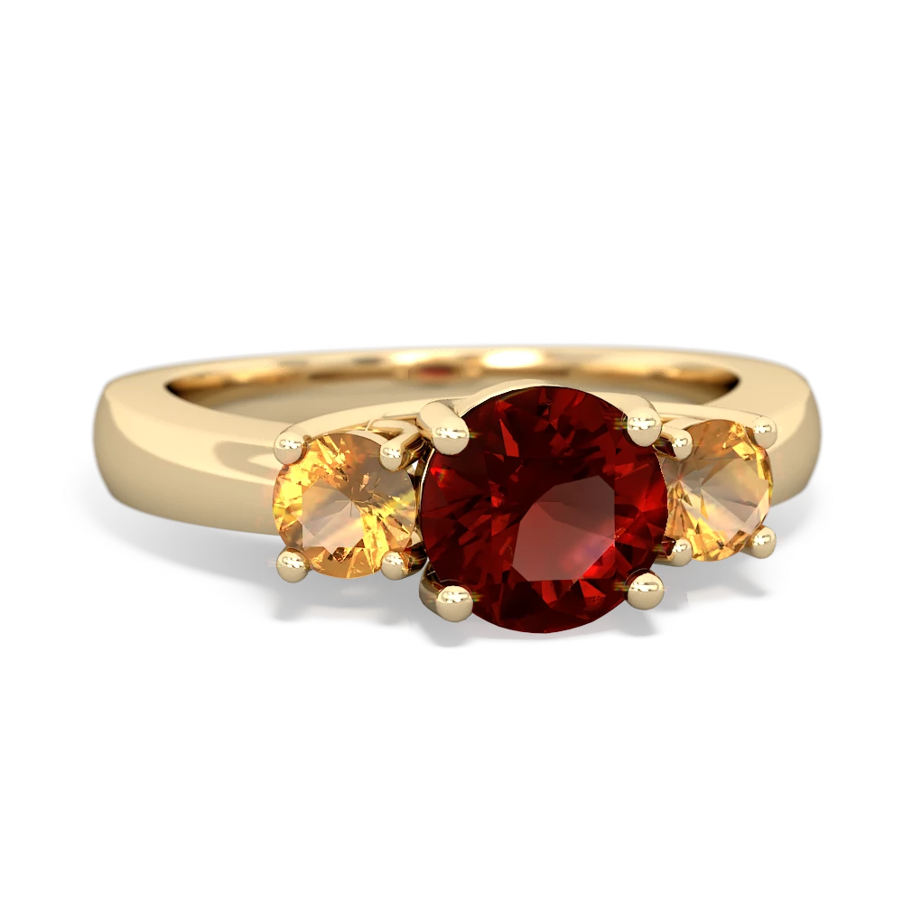 Garnet Three Stone Round Trellis 14K Yellow Gold ring R4018