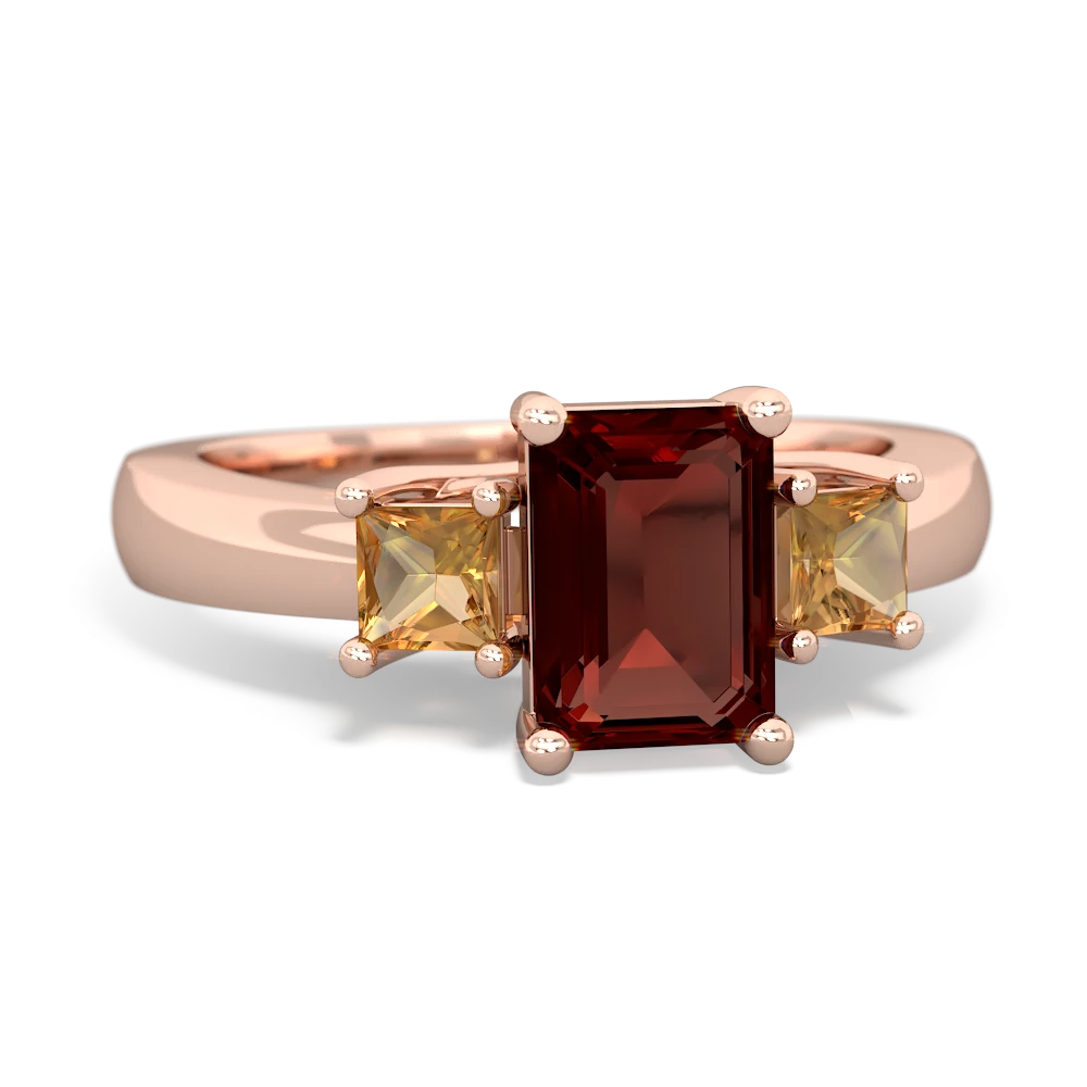 Garnet Three Stone Emerald-Cut Trellis 14K Rose Gold ring R4021