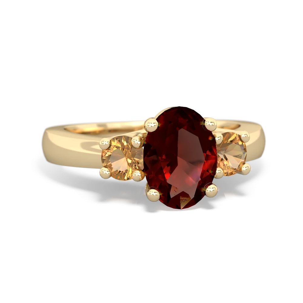 Garnet Three Stone Oval Trellis 14K Yellow Gold ring R4024