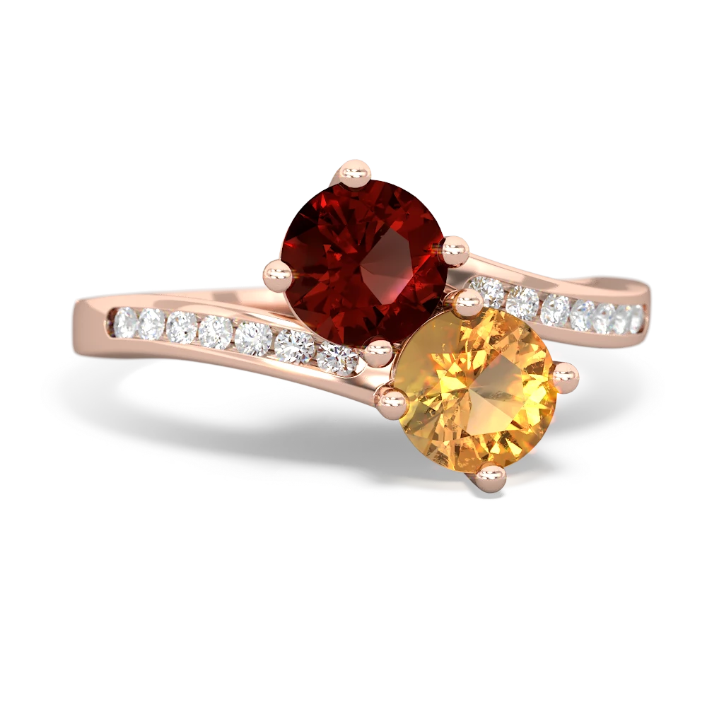 Garnet Channel Set Two Stone 14K Rose Gold ring R5303