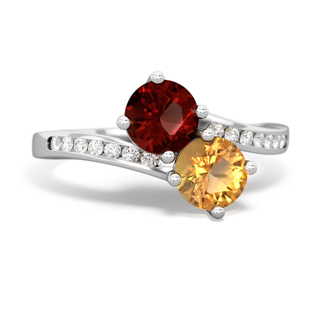 Garnet Channel Set Two Stone 14K White Gold ring R5303