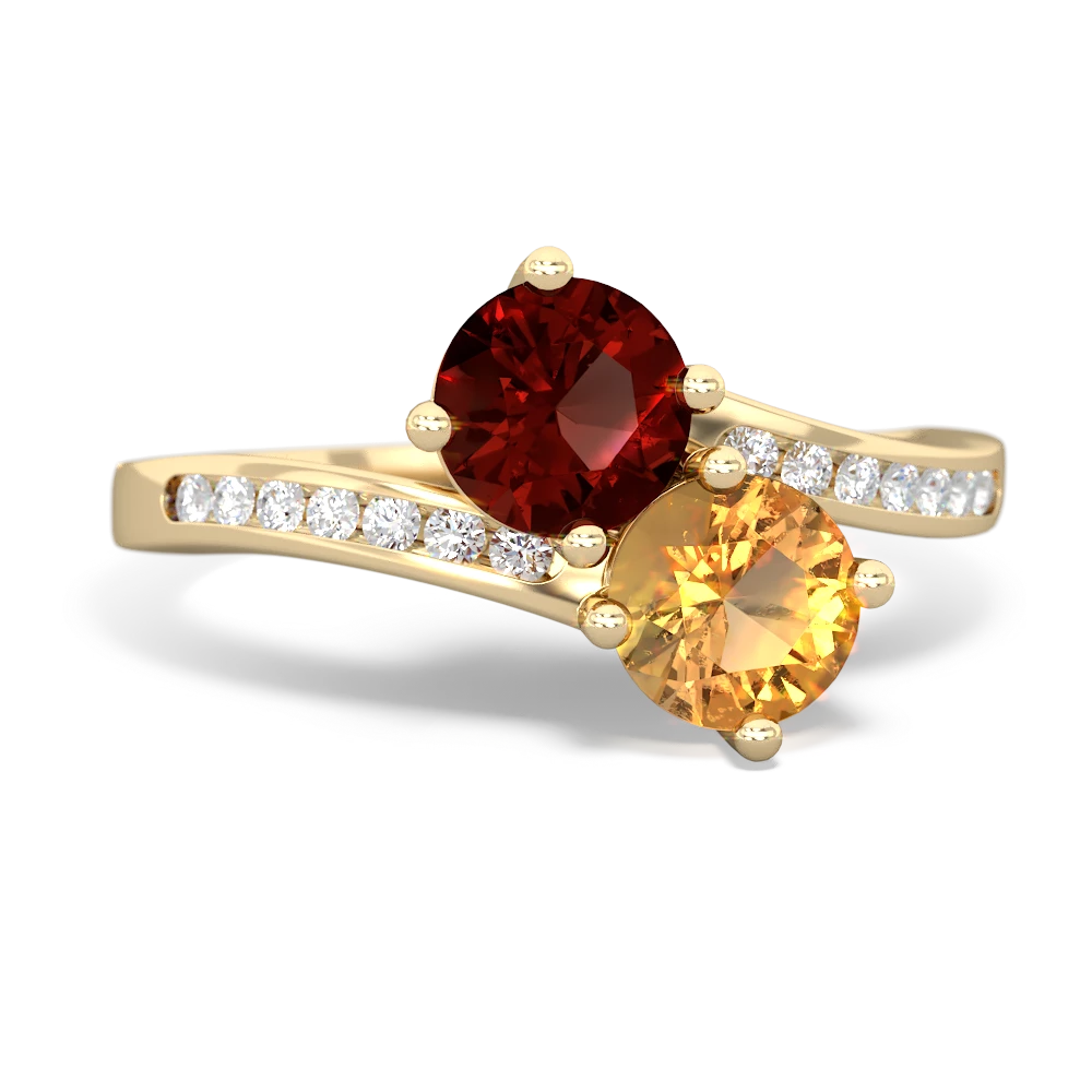 Garnet Citrine Channel Set Two Stone ring 14K Yellow Gold JewelsForMe