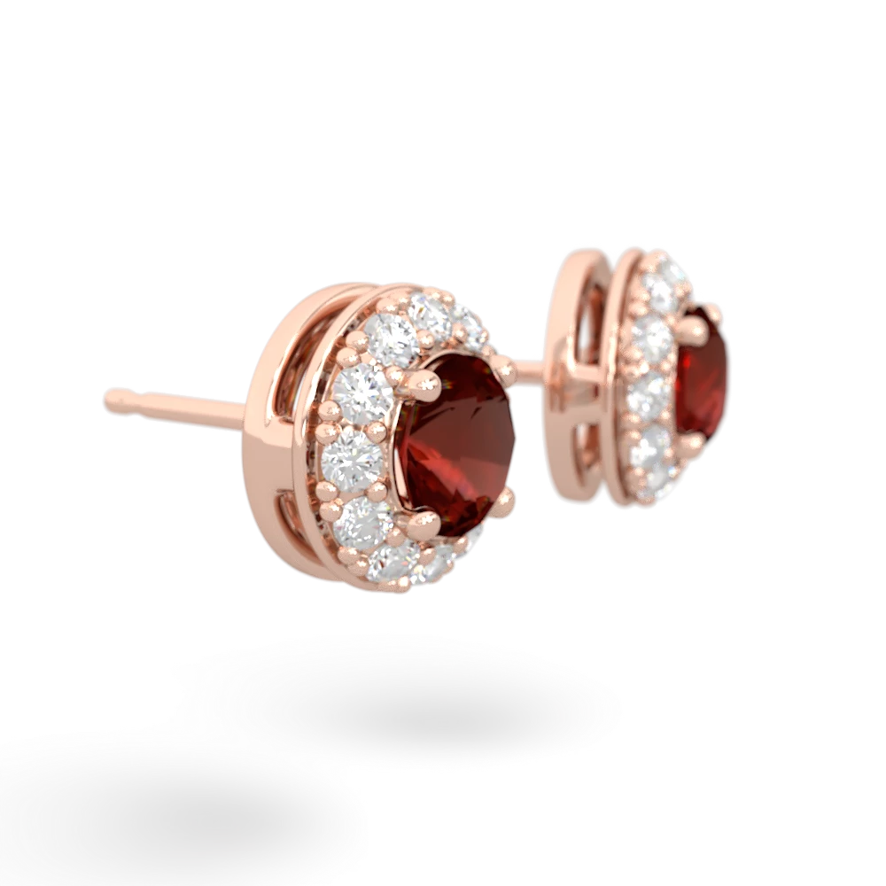 Garnet Diamond Halo 14K Rose Gold earrings E5370