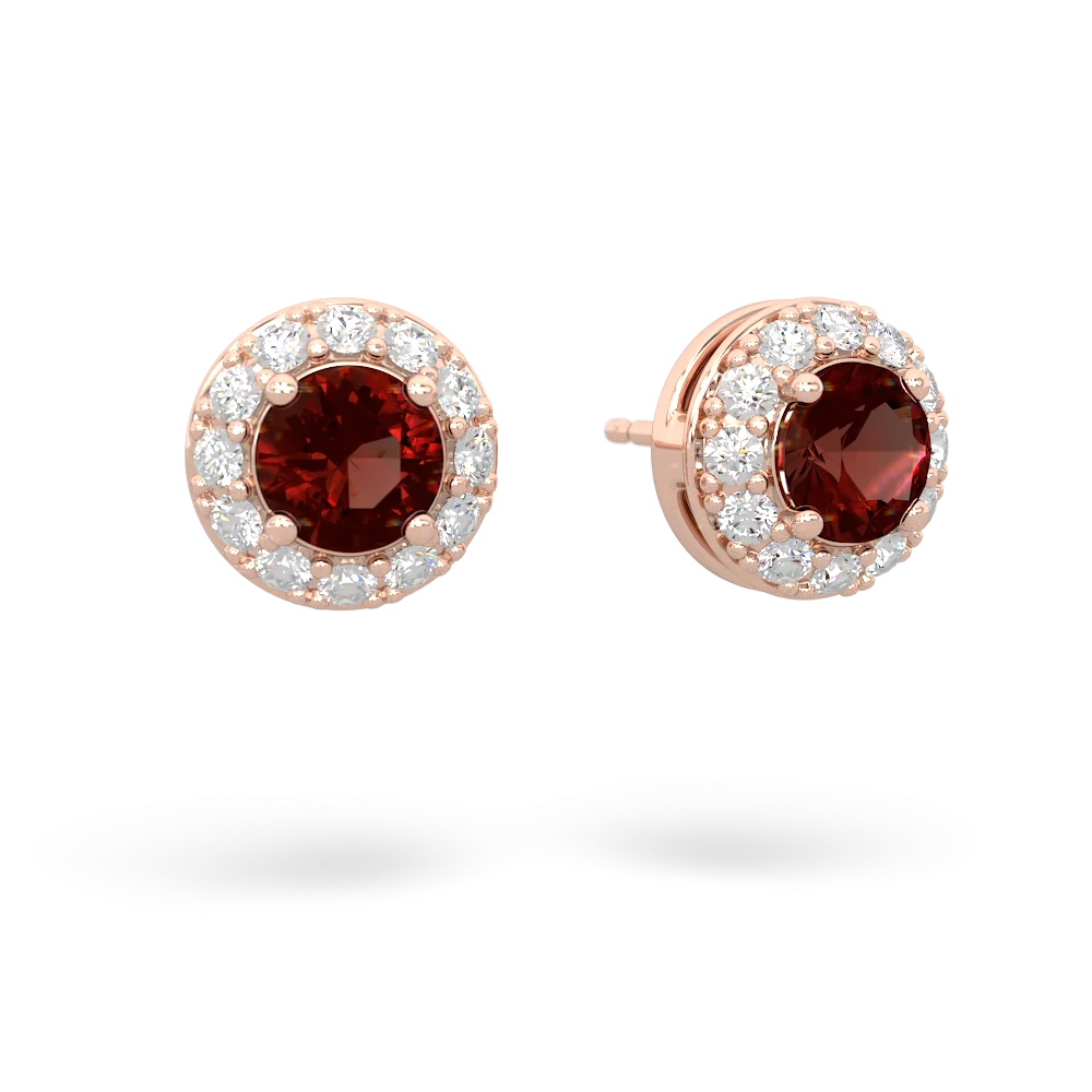 Garnet Diamond Halo 14K Rose Gold earrings E5370