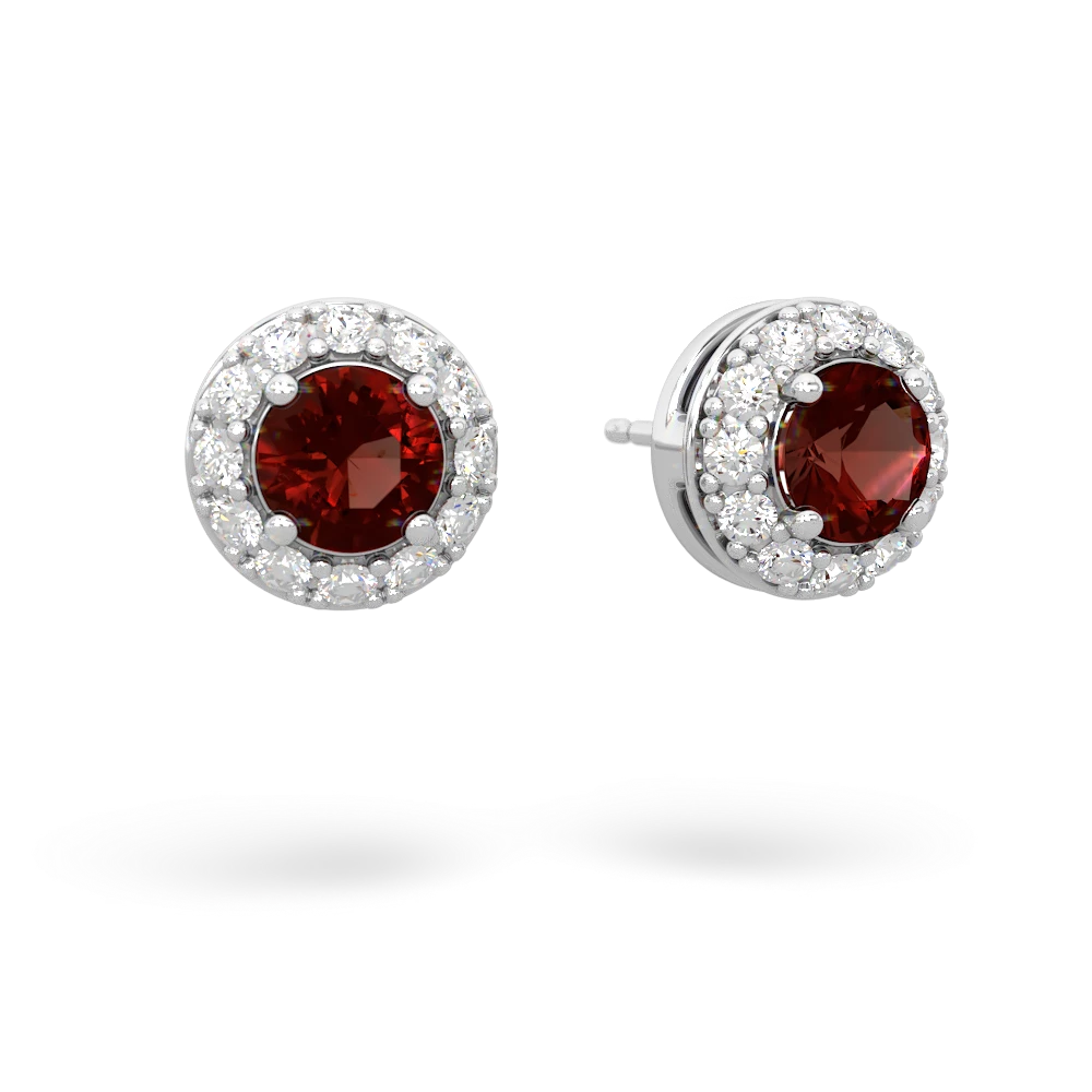 Garnet Diamond Halo 14K White Gold earrings E5370