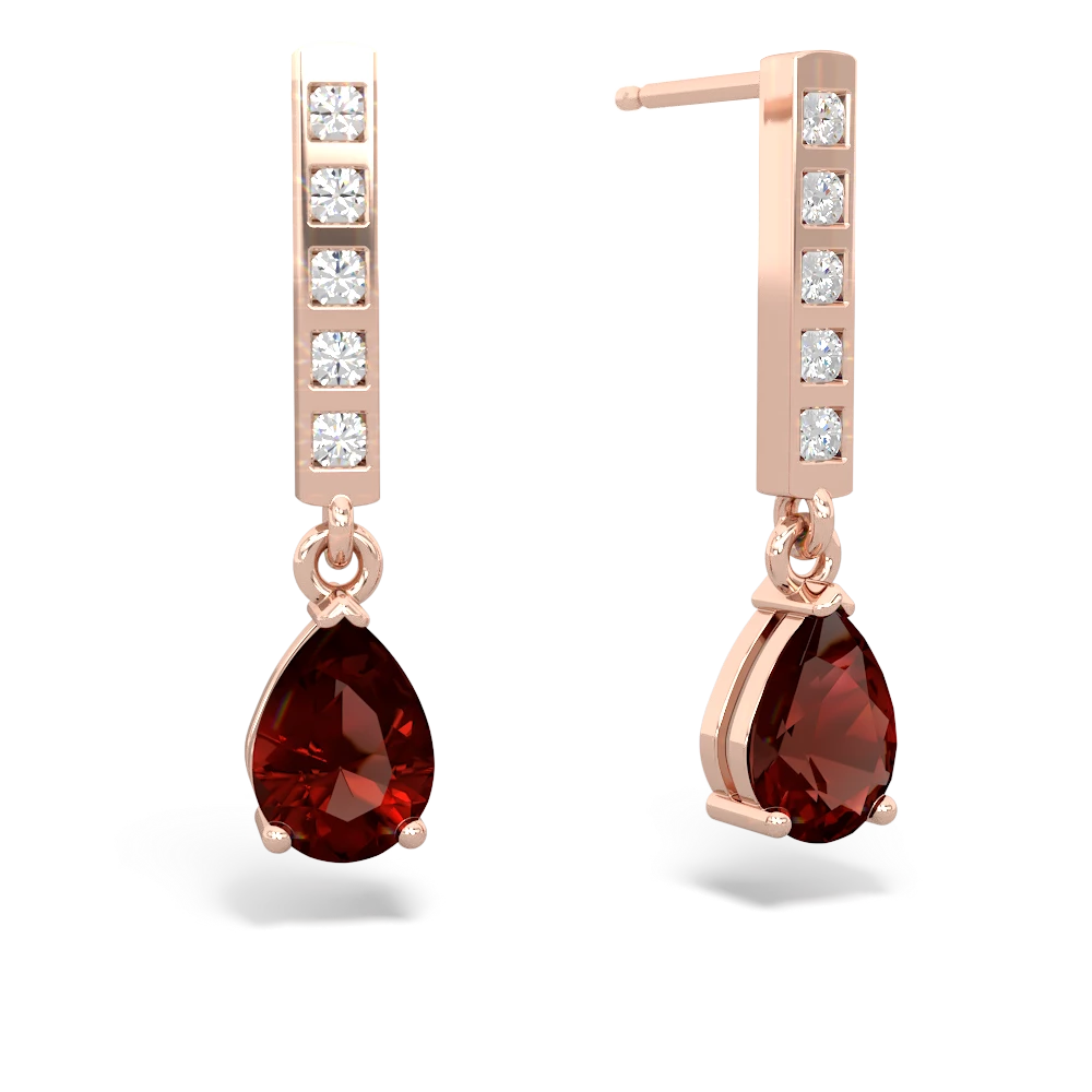Garnet Art Deco Diamond Drop 14K Rose Gold earrings E5324