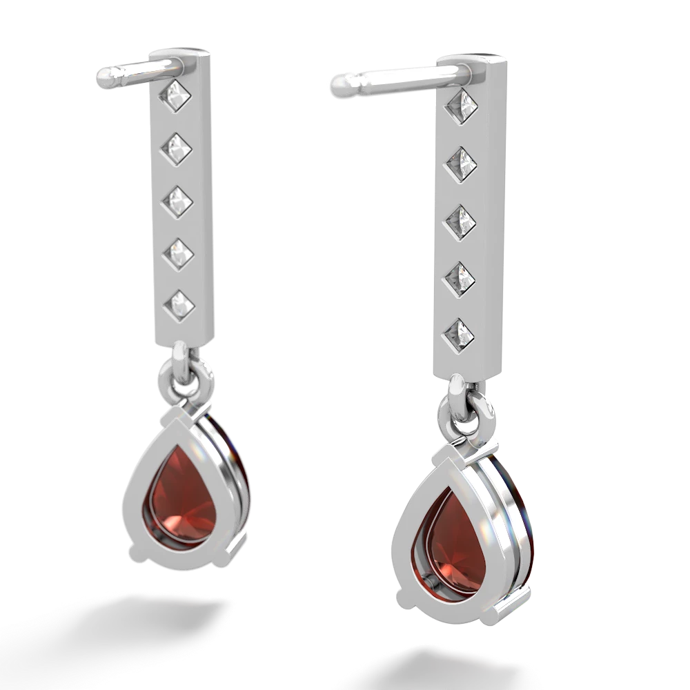 Garnet Art Deco Diamond Drop 14K White Gold earrings E5324