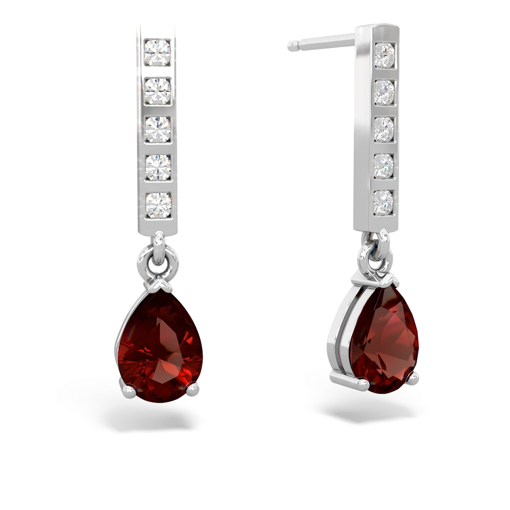 Garnet Art Deco Diamond Drop 14K White Gold earrings E5324