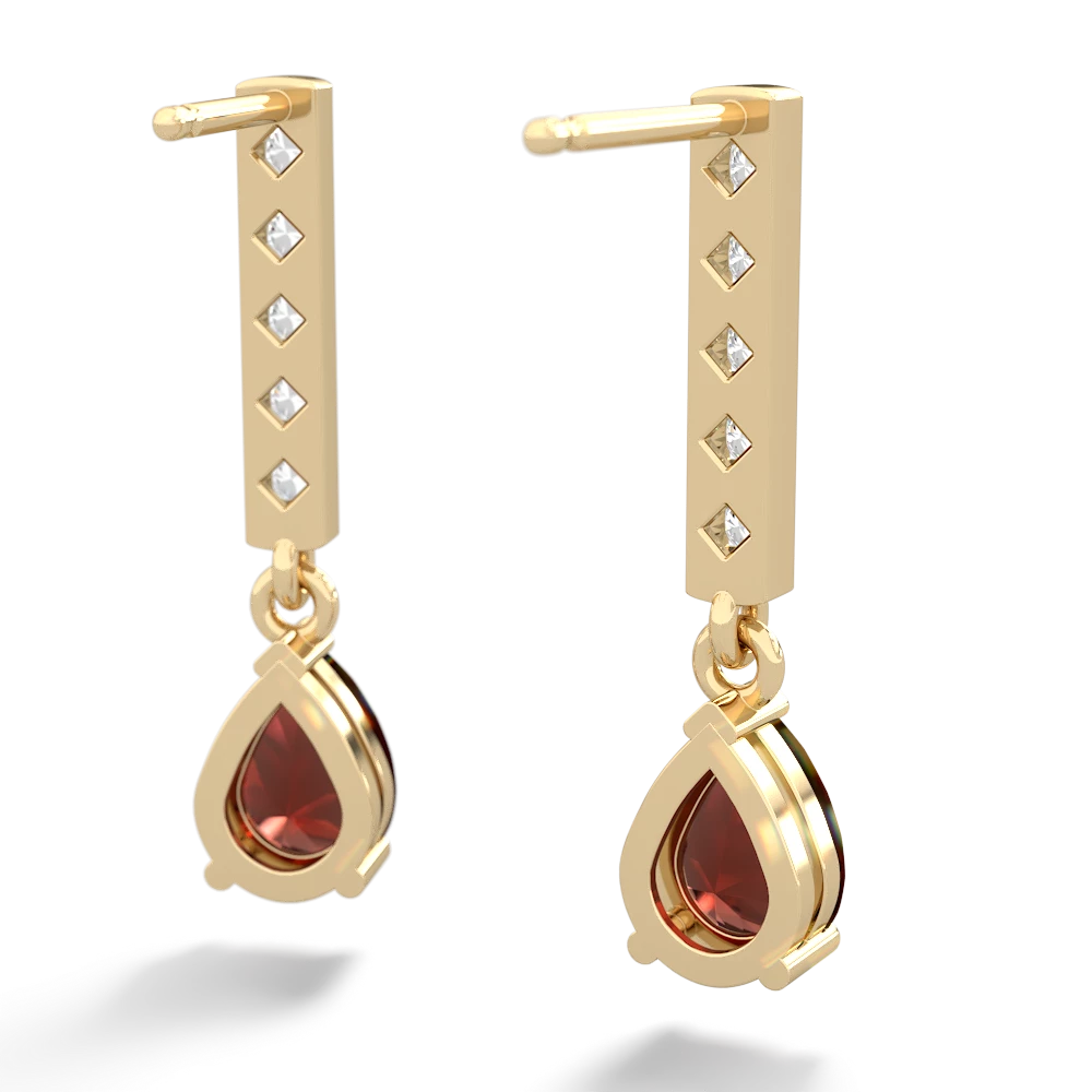 Garnet Art Deco Diamond Drop 14K Yellow Gold earrings E5324