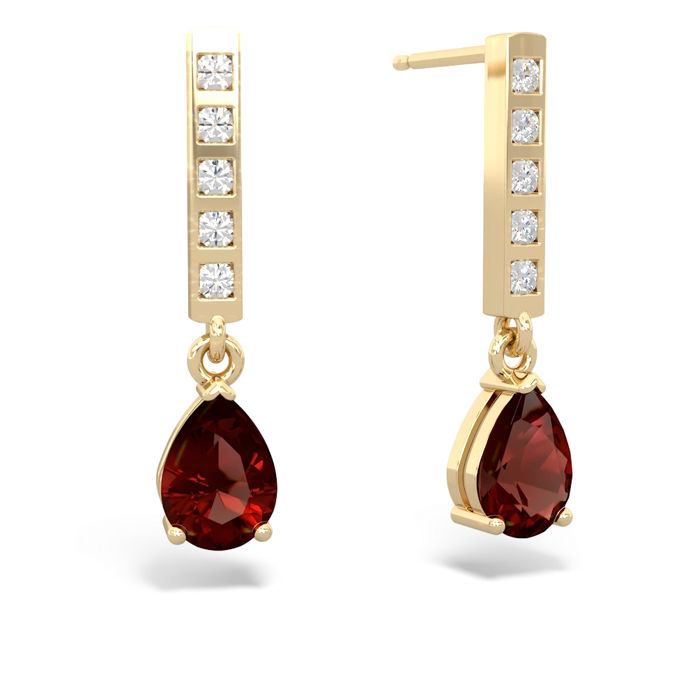 Garnet Art Deco Diamond Drop 14K Yellow Gold earrings E5324