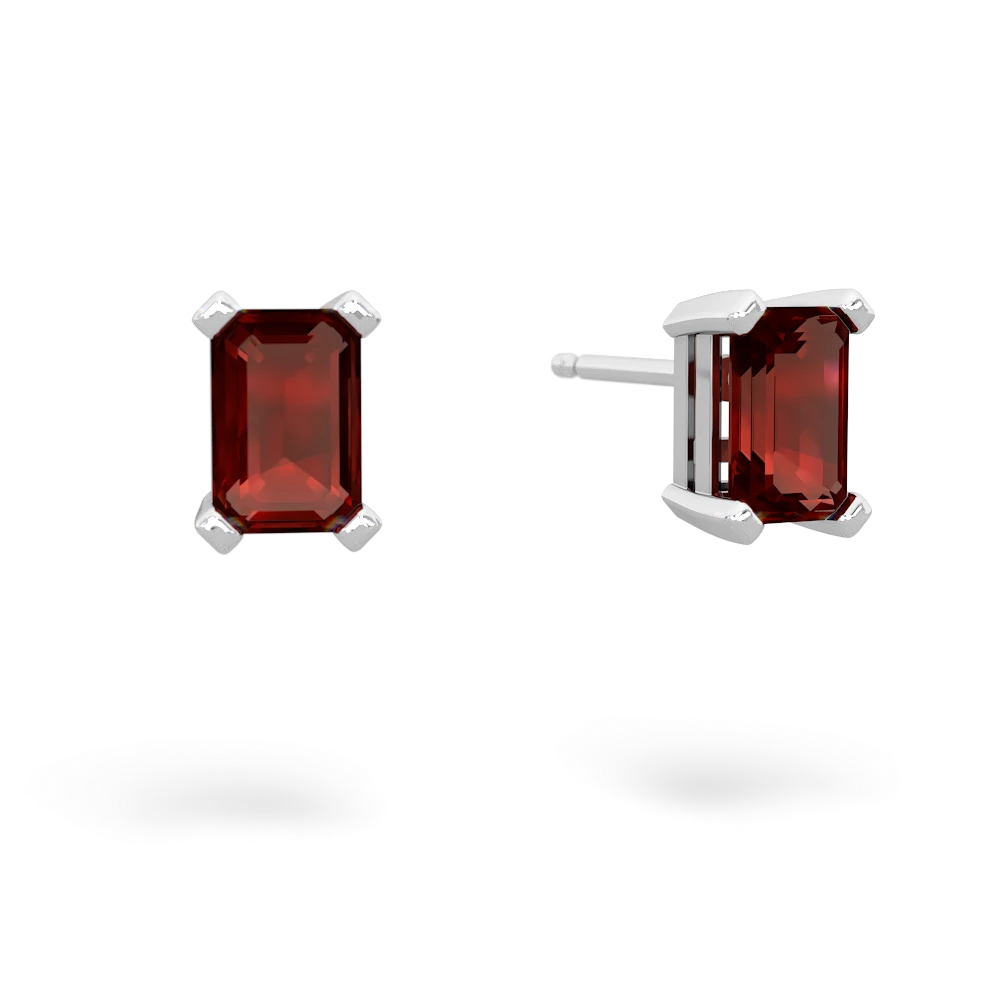 Garnet 6X4mm Emerald-Cut Stud 14K White Gold earrings E1855