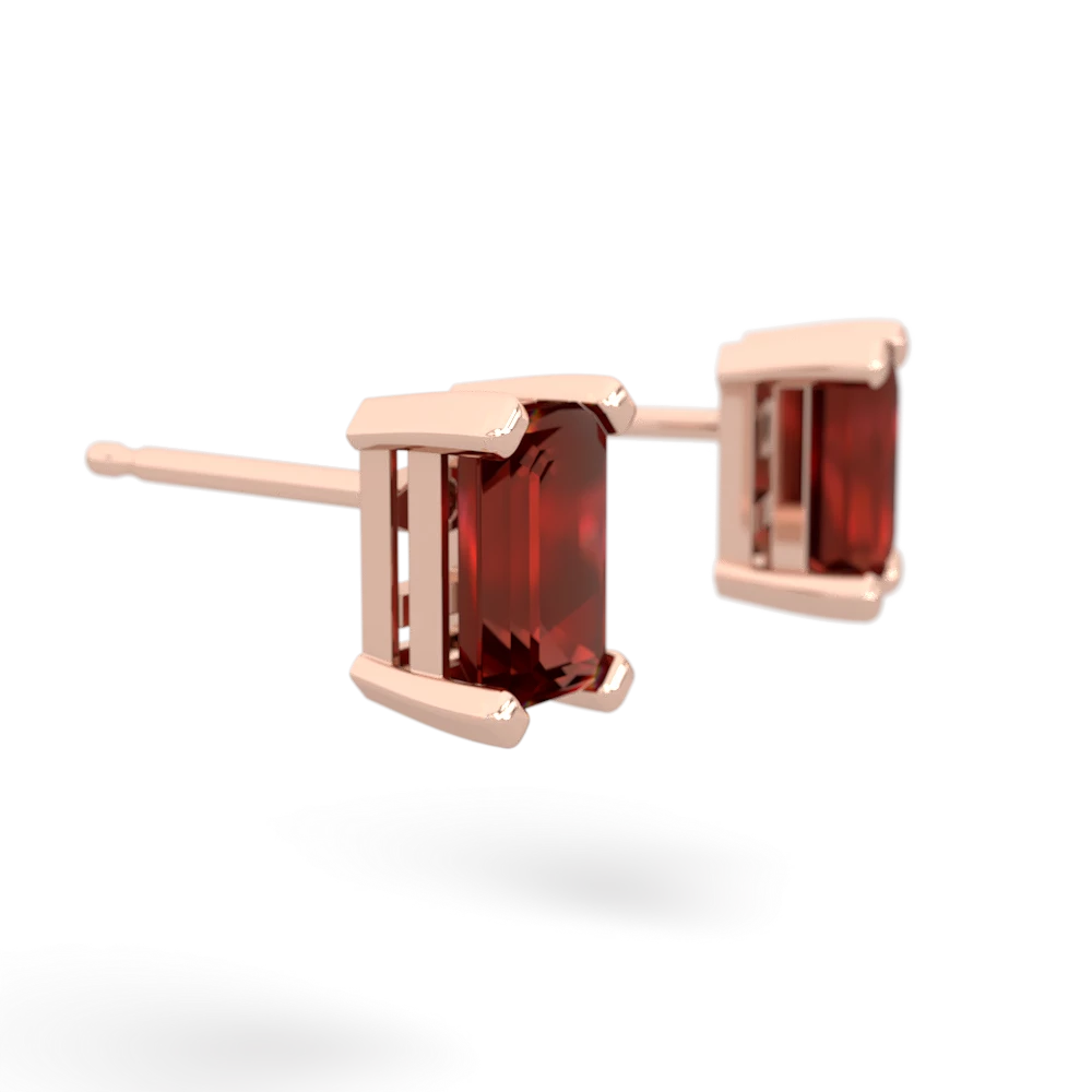 Garnet 6X4mm Emerald-Cut Stud 14K Rose Gold earrings E1855