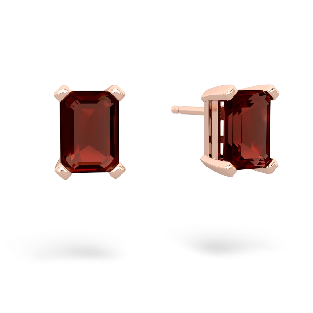 Garnet 7X5mm Emerald-Cut Stud 14K Rose Gold earrings E1856