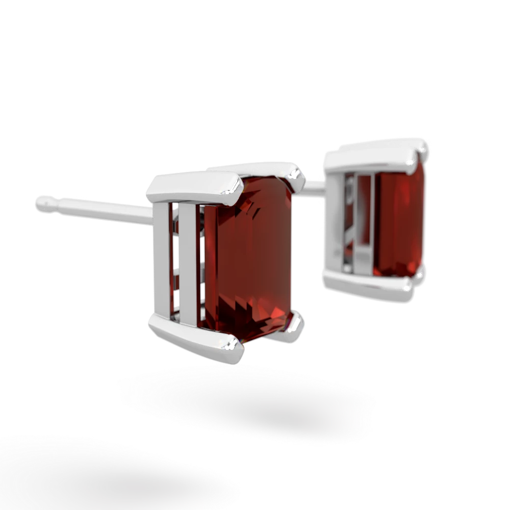 Garnet 7X5mm Emerald-Cut Stud 14K White Gold earrings E1856