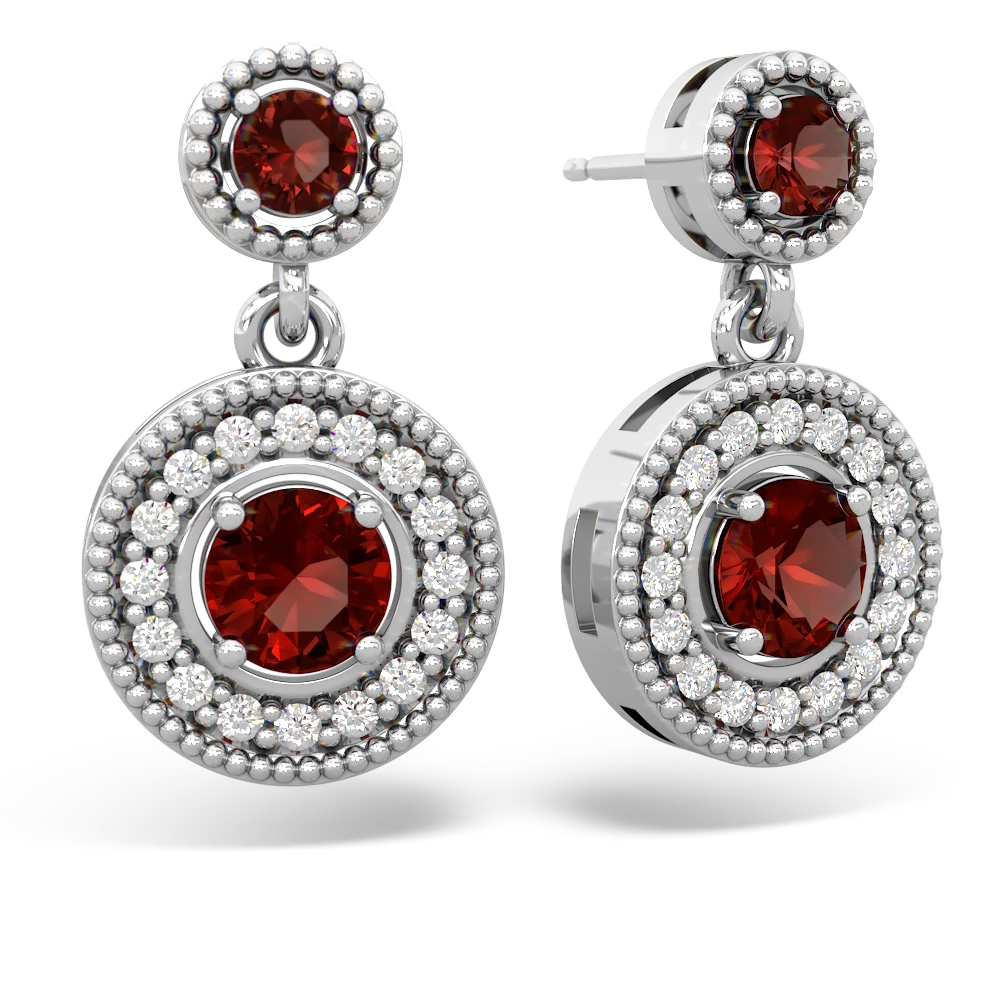 Garnet Halo Dangle 14K White Gold earrings E5319