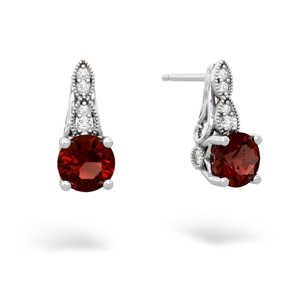 Garnet Antique Elegance 14K White Gold earrings E3100