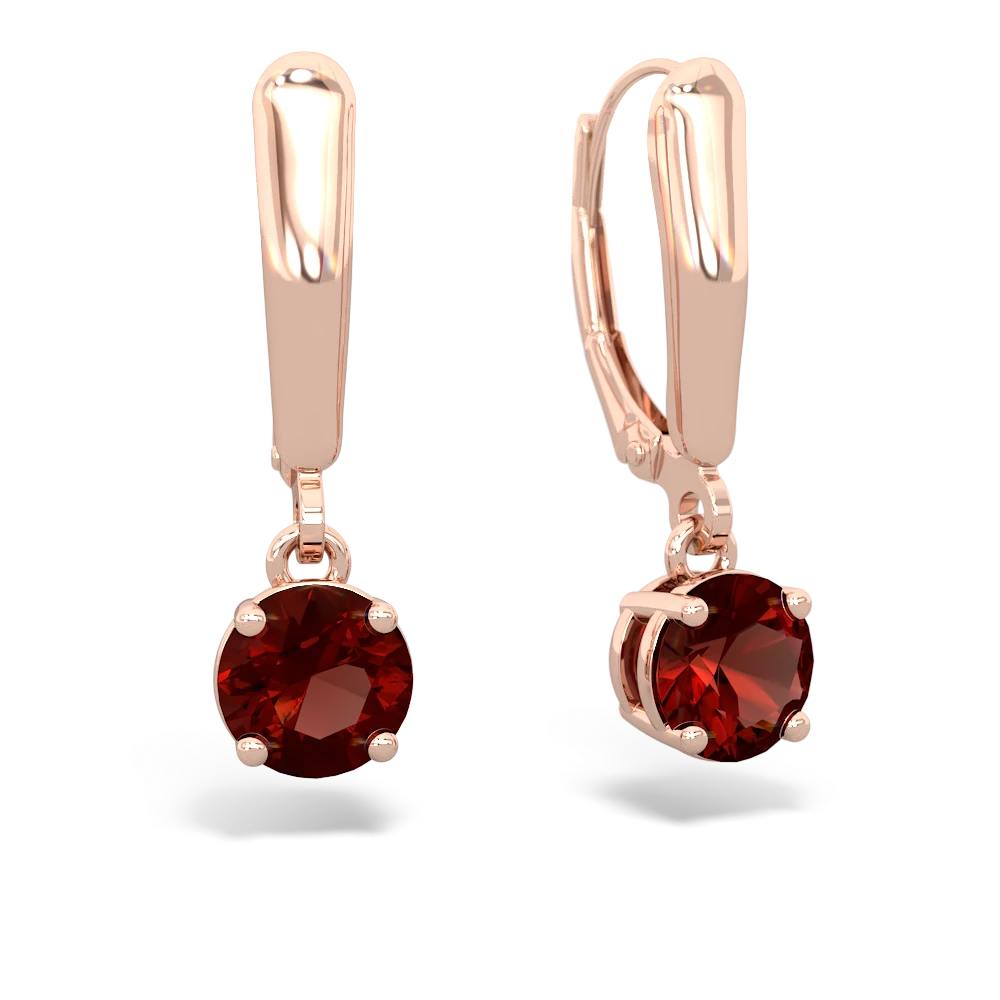 Garnet 6Mm  Round Lever Back 14K Rose Gold earrings E2786