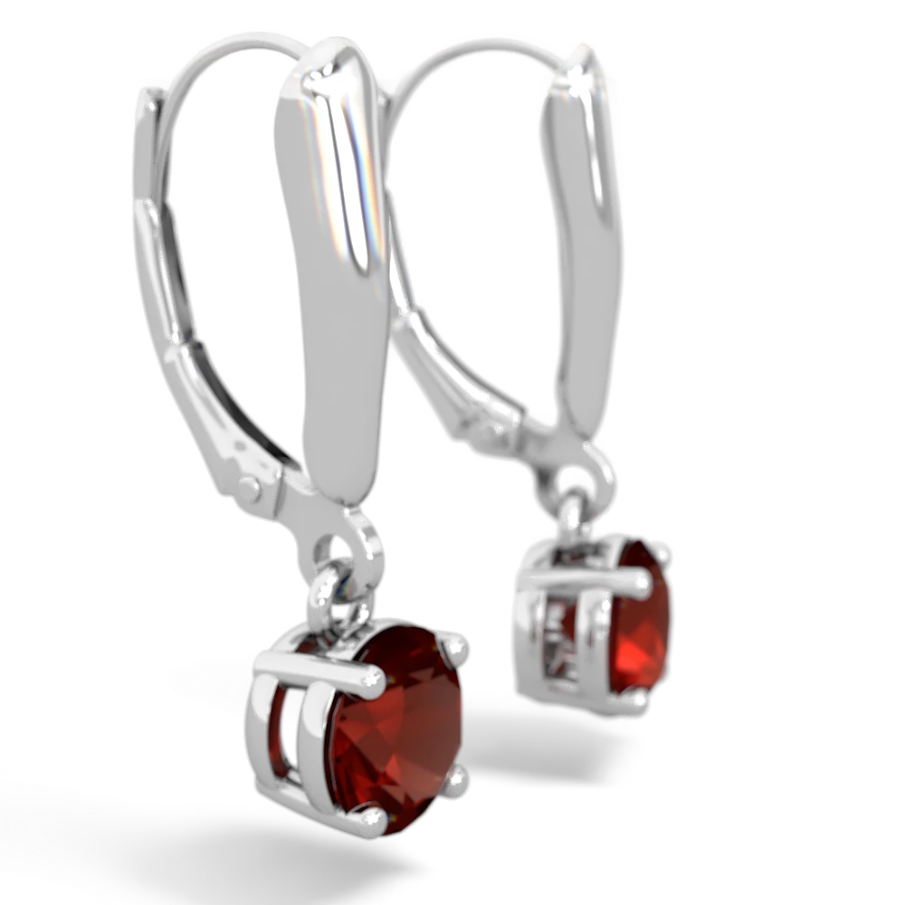 Garnet 6Mm  Round Lever Back 14K White Gold earrings E2786