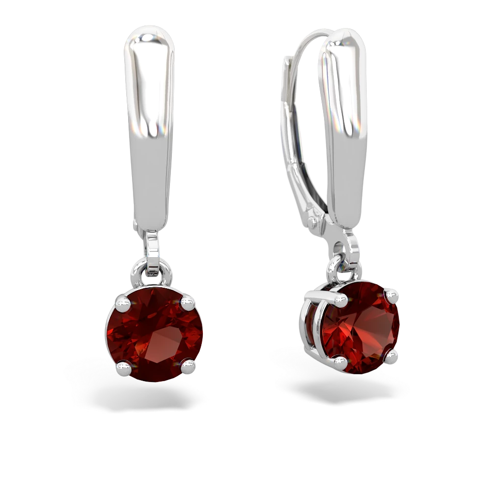 Garnet 6Mm  Round Lever Back 14K White Gold earrings E2786