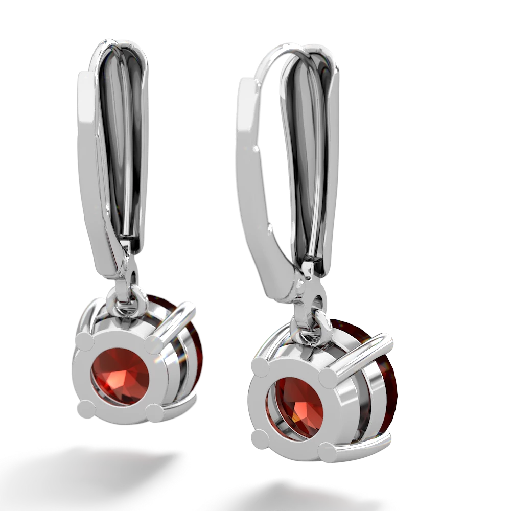 Garnet 8Mm  Round Lever Back 14K White Gold earrings E2788