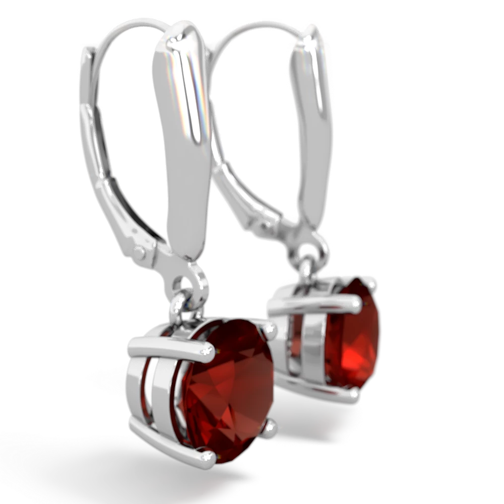 Garnet 8Mm  Round Lever Back 14K White Gold earrings E2788