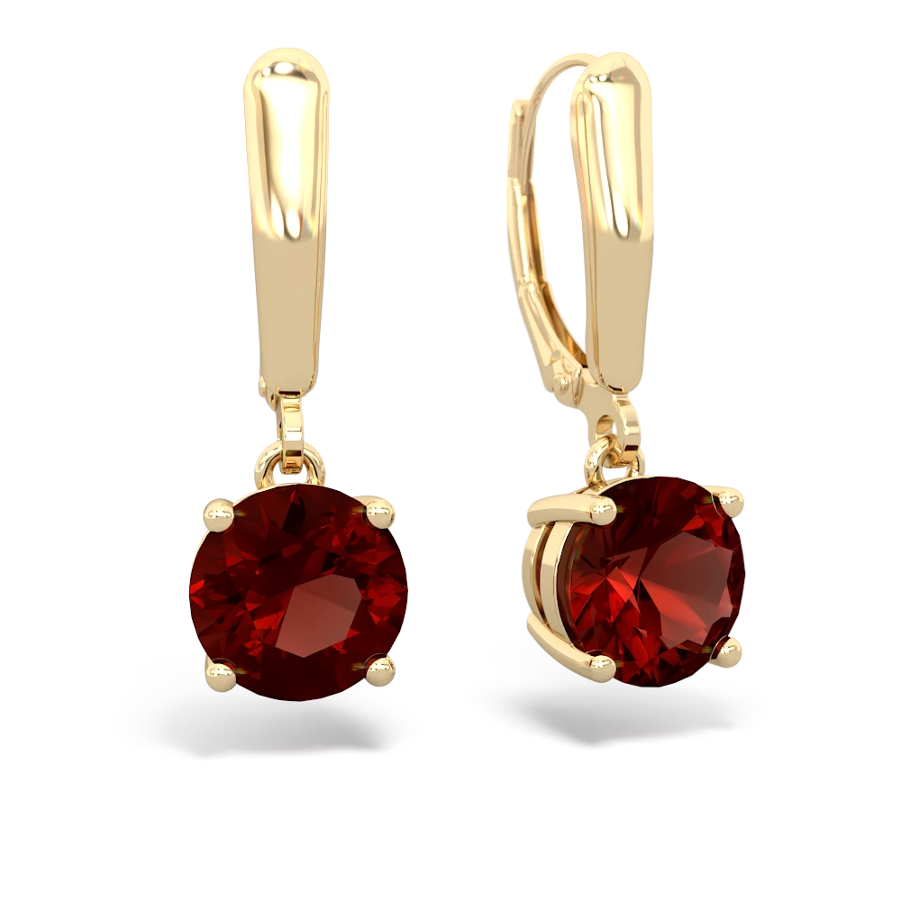 Garnet 8Mm  Round Lever Back 14K Yellow Gold earrings E2788