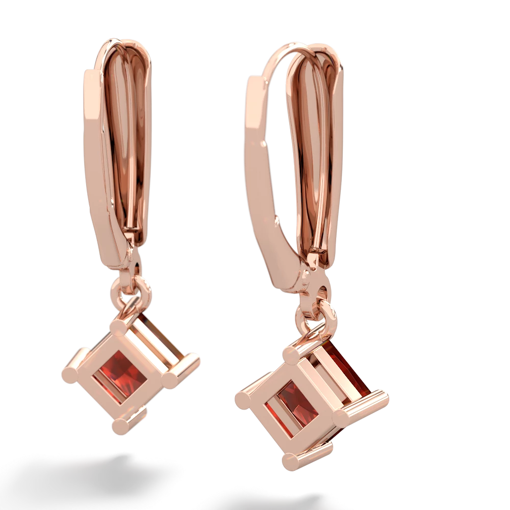 Garnet 6Mm Princess Lever Back 14K Rose Gold earrings E2789