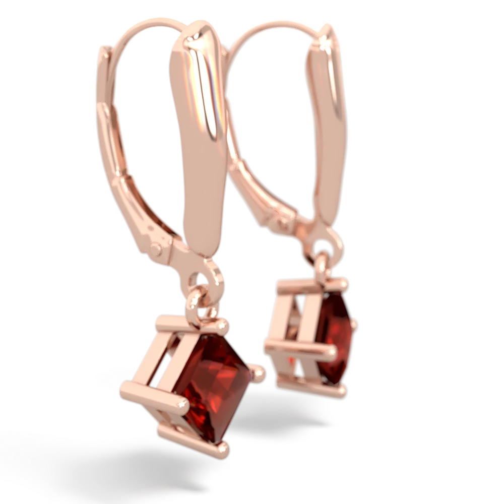 Garnet 6Mm Princess Lever Back 14K Rose Gold earrings E2789