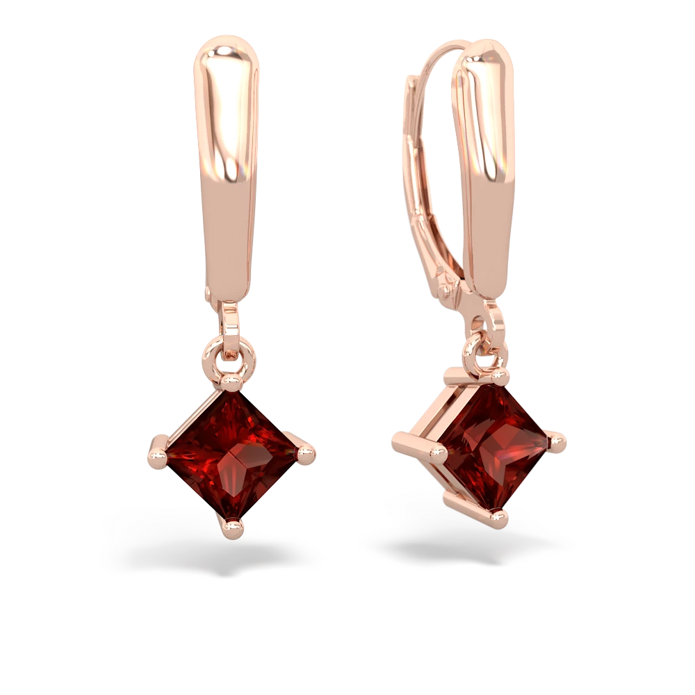 Garnet 6Mm Princess Lever Back 14K Rose Gold earrings E2789