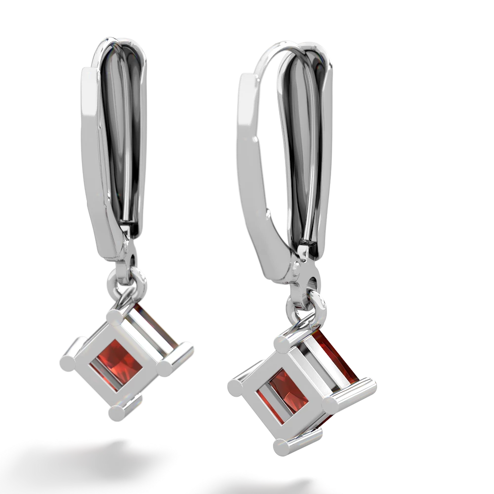 Garnet 6Mm Princess Lever Back 14K White Gold earrings E2789