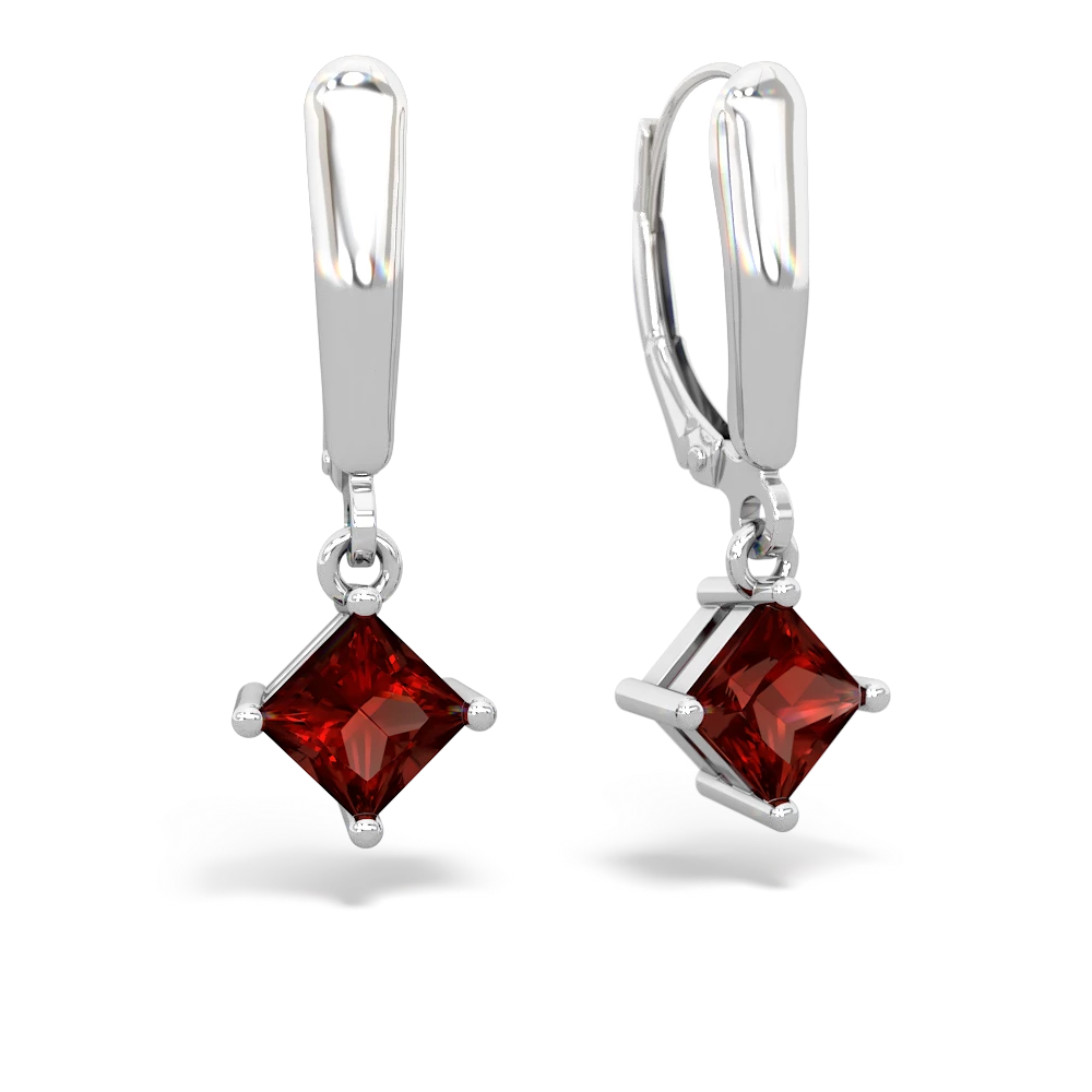 Garnet 6Mm Princess Lever Back 14K White Gold earrings E2789