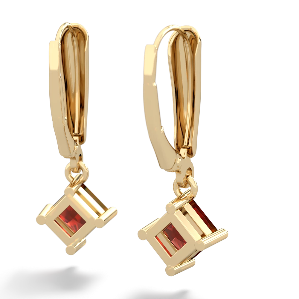 Garnet 6Mm Princess Lever Back 14K Yellow Gold earrings E2789