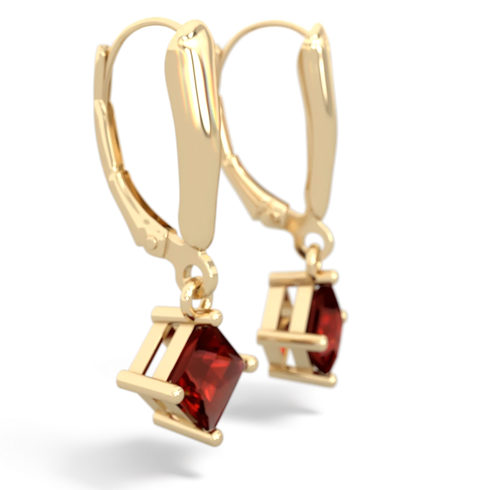 Garnet 6Mm Princess Lever Back 14K Yellow Gold earrings E2789