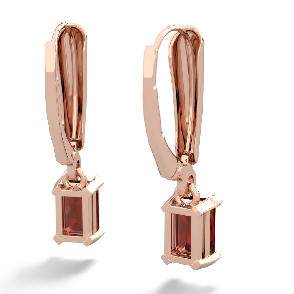 Garnet 6X4mm Emerald-Cut Lever Back 14K Rose Gold earrings E2855