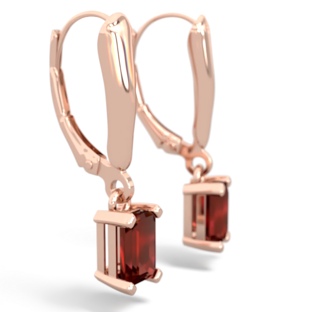 Garnet 6X4mm Emerald-Cut Lever Back 14K Rose Gold earrings E2855