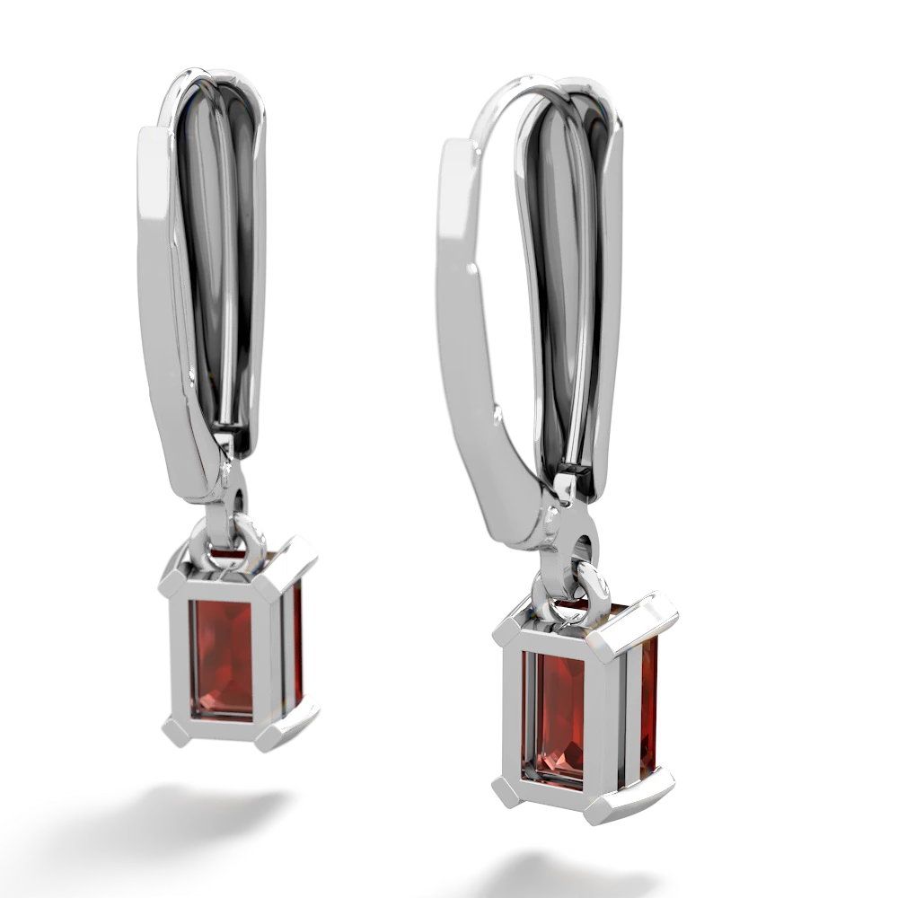 Garnet 6X4mm Emerald-Cut Lever Back 14K White Gold earrings E2855